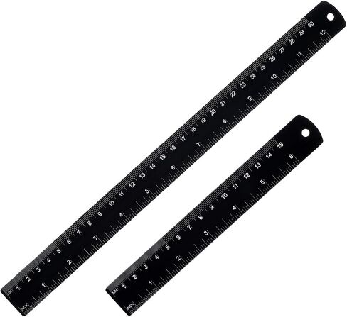 Metal Ruler 12 inch and 6 Inch,2 Pack Stainless Steel Rulers with Centimeters Millimeters Inches and Conversion Table, Black Straight Edge Ruler for School Office,Metric Rule in Saudi Arabia