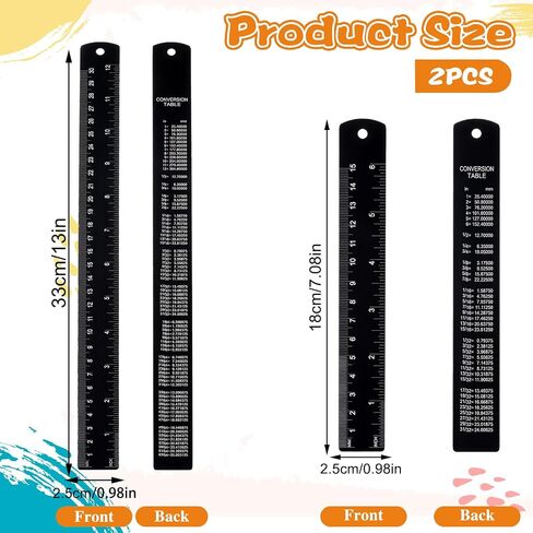 Metal Ruler 12 inch and 6 Inch,2 Pack Stainless Steel Rulers with Centimeters Millimeters Inches and Conversion Table, Black Straight Edge Ruler for School Office,Metric Rule in Saudi Arabia
