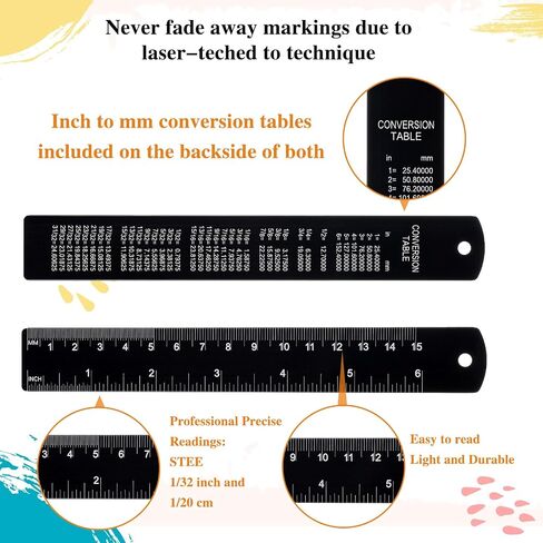 Metal Ruler 12 inch and 6 Inch,2 Pack Stainless Steel Rulers with Centimeters Millimeters Inches and Conversion Table, Black Straight Edge Ruler for School Office,Metric Rule in Saudi Arabia