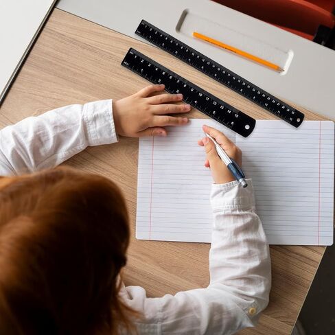 Metal Ruler 12 inch and 6 Inch,2 Pack Stainless Steel Rulers with Centimeters Millimeters Inches and Conversion Table, Black Straight Edge Ruler for School Office,Metric Rule in Saudi Arabia
