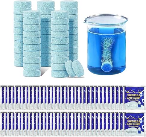（100 PCS） Car Windshield Washer Tablets, Glass Cleaner, Concentrated Tablets, windshield wipers, Solid Windshield Effervescent Wiper Tablet for Car Window Glass Cleaning in Saudi Arabia