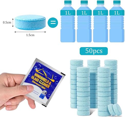 （100 PCS） Car Windshield Washer Tablets, Glass Cleaner, Concentrated Tablets, windshield wipers, Solid Windshield Effervescent Wiper Tablet for Car Window Glass Cleaning in Saudi Arabia