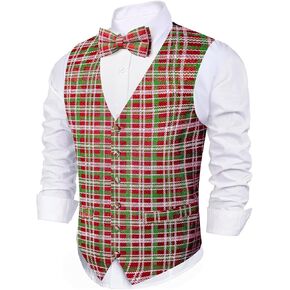 Barry.Wang Mens Christmas Suit Vest Holiday Festival Xmas Jacquard Waistcoat Tie/Bowtie Set Halloween Party in Kuwait