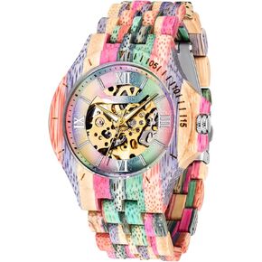 ساعات خشبية ميكانيكية كلاسيكية من Dentily للرجال هيكل عظمي أوتوماتيكية ذاتية الملء وخفيفة الوزن للرجال من الخشب in Kuwait