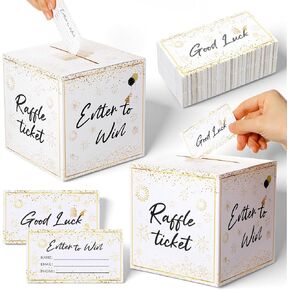 4 Pack Raffle Ticket Box, Gold Brass Donation Box Enter to Win Boxs with 200 Raffle Tickets Cards Safe Suggestion Boxes Ballot Boxs with Slot for Contest Carnivals Raffles Collecting Card in Kuwait