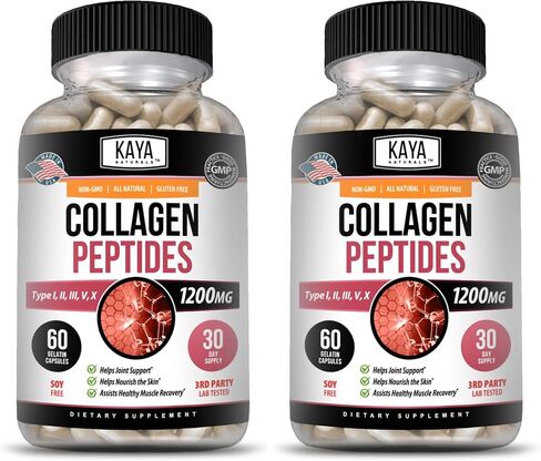 Kaya Naturals Collagen Complex, 180 Count Capsules for Anti-Aging, Hair, Skin, Nails and Joints, Types I, II, III, V & X Collagen Protein Blend (180 Capsules) in Saudi Arabia