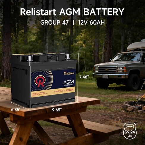 AGM Battery BCI Group 47 Car Battery-12v 60Ah H5 Size 47 Automotive Battery, 12V Battery Start and Stop Rechargeable Auto Starting Power, Deep Cycle,105RC, 680CCA in Saudi Arabia