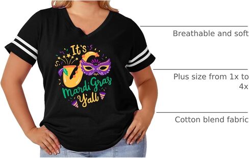 AOBUTE Plus Size Women's Mardi Gras Shirts St. Patrick's Day V Neck Tops 1X-4X in Kuwait