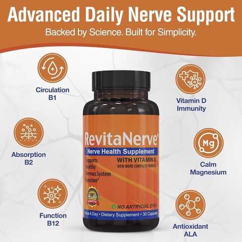 RevitaNerve - دعم وتخفيف أعصاب الاعتلال العصبي | مكمل منشط لعلاج الانزعاج العصبي | مرة واحدة في اليوم | تقليل آلام الأعصاب (أربع عبوات، 120 قطعة) in Saudi Arabia