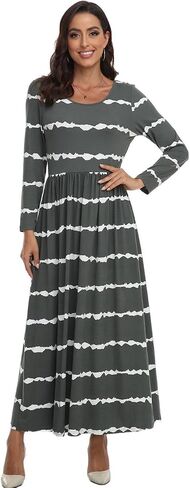 فستان نسائي طويل الأكمام من VintageClothing مع جيوب، فساتين طويلة فضفاضة كاجوال ناعمة بنقشة الزهور in Saudi Arabia