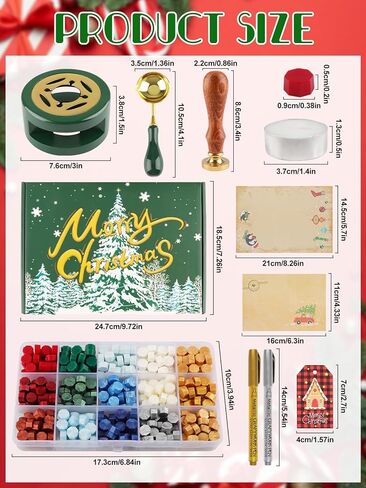 مجموعة ختم الشمع لعيد الميلاد من Lanstics ختم الشمع برأس نحاسي، 300 قطعة من خرز الشمع الختم في 3 ألوان، قطعتين من القلم المعدني، مقبض خشبي، ملعقة ذوبان، شموع الشاي لأظرف البطاقات، تغليف الهدايا in Kuwait