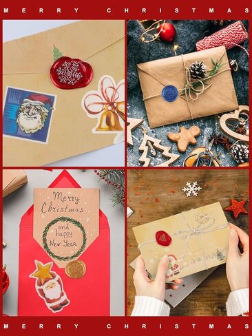 مجموعة ختم الشمع لعيد الميلاد من Lanstics ختم الشمع برأس نحاسي، 300 قطعة من خرز الشمع الختم في 3 ألوان، قطعتين من القلم المعدني، مقبض خشبي، ملعقة ذوبان، شموع الشاي لأظرف البطاقات، تغليف الهدايا in Kuwait