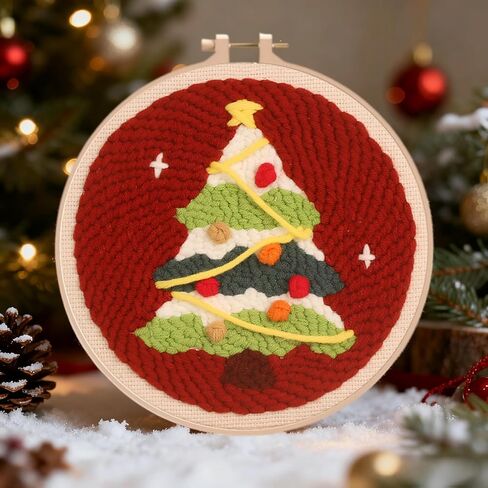 Fortilo Punch Needle Kit with Fabric | Christmas Tree, Hoop, Yarn, Step-by-Step Guide, Video Tutorial – Ideal Crafts for Adults, Christmas Gifts, Home Decoration, Parent-Child Craft Activities in Saudi Arabia