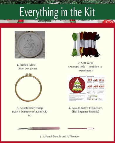 Fortilo Punch Needle Kit with Fabric | Christmas Tree, Hoop, Yarn, Step-by-Step Guide, Video Tutorial – Ideal Crafts for Adults, Christmas Gifts, Home Decoration, Parent-Child Craft Activities in Saudi Arabia