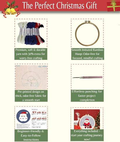 Fortilo Punch Needle Kit with Fabric | Christmas Tree, Hoop, Yarn, Step-by-Step Guide, Video Tutorial – Ideal Crafts for Adults, Christmas Gifts, Home Decoration, Parent-Child Craft Activities in Saudi Arabia