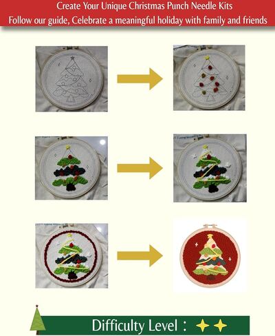 Fortilo Punch Needle Kit with Fabric | Christmas Tree, Hoop, Yarn, Step-by-Step Guide, Video Tutorial – Ideal Crafts for Adults, Christmas Gifts, Home Decoration, Parent-Child Craft Activities in Saudi Arabia