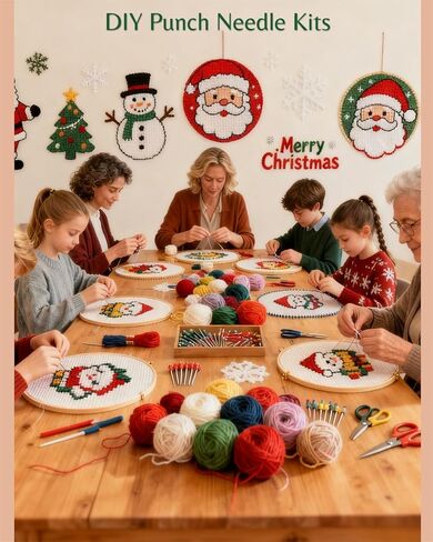 Fortilo Punch Needle Kit with Fabric | Christmas Tree, Hoop, Yarn, Step-by-Step Guide, Video Tutorial – Ideal Crafts for Adults, Christmas Gifts, Home Decoration, Parent-Child Craft Activities in Saudi Arabia