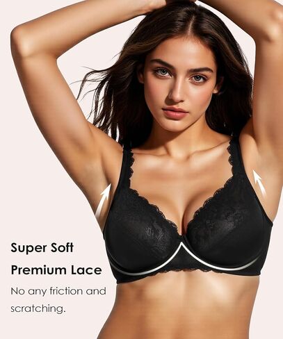 حمالات صدر من الدانتيل فائقة النعومة من EVES LACE للنساء، حمالات صدر بتغطية كاملة مع أسلاك داخلية، حمالة صدر مريحة للارتداء اليومي. in Saudi Arabia