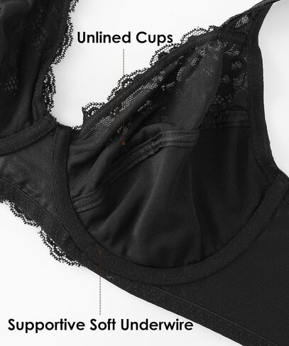 حمالات صدر من الدانتيل فائقة النعومة من EVES LACE للنساء، حمالات صدر بتغطية كاملة مع أسلاك داخلية، حمالة صدر مريحة للارتداء اليومي. in Saudi Arabia