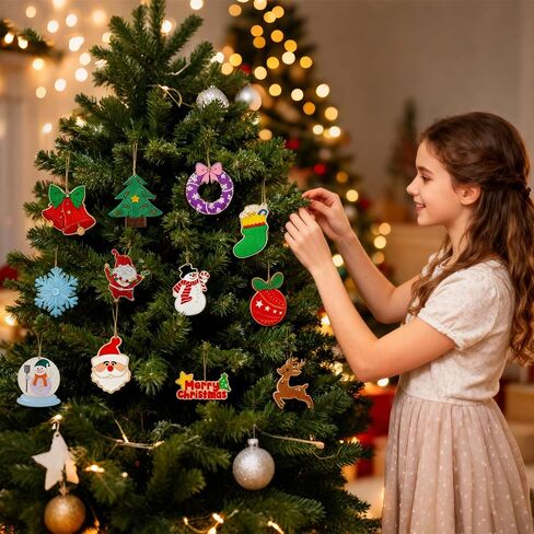 60 PCS Unfinished Wooden Christmas Ornaments to Paint 12 Styles Wood Ornaments for Crafts, DIY Christmas Tree Ornaments Craft Kit for Kids with Bells, Color Pens and Paint Set, Christmas Ornaments Set in Saudi Arabia