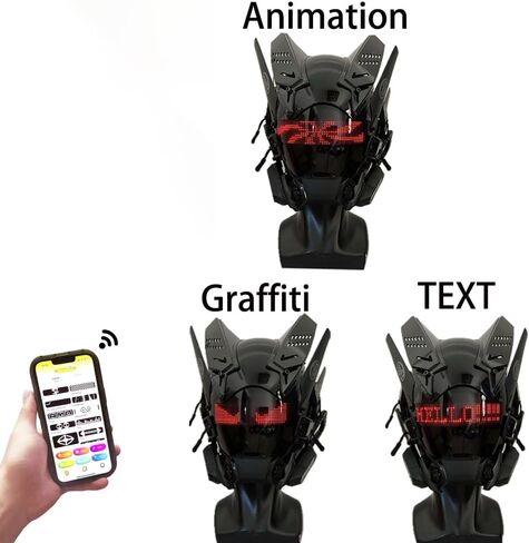 قناع Cyberpunk Mask LED قابل للتخصيص بتقنية البلوتوث، قناع ذكي بشاشة LED للتحكم في التطبيق، للملهى الليلي، والحفلات، والحفلات in Saudi Arabia