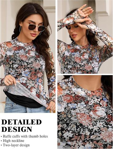 Buauty ملابس علوية بأكمام طويلة ورقبة وهمية مزهّرة للخروج للنساء ملابس عصرية مزدوجة مبطنة ملابس للتاريخ والليل in Kuwait