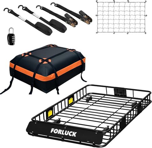 Forluck 54 × 34 × 6 بوصة حامل بضائع عالمي بوزن 250 رطلًا عالي التحمل مع حقيبة مقاومة للماء، حامل بضائع تمديد على السطح، حامل أمتعة علوي للسيارة لسيارات الدفع الرباعي والشاحنات أو البناء الفولاذي RV in Kuwait