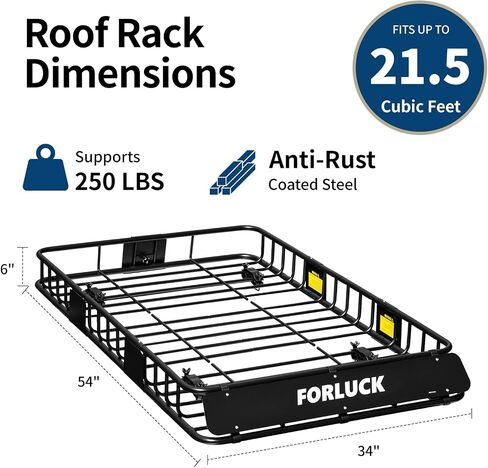 Forluck 54 × 34 × 6 بوصة حامل بضائع عالمي بوزن 250 رطلًا عالي التحمل مع حقيبة مقاومة للماء، حامل بضائع تمديد على السطح، حامل أمتعة علوي للسيارة لسيارات الدفع الرباعي والشاحنات أو البناء الفولاذي RV in Kuwait