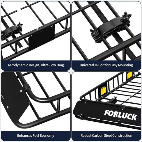 Forluck 54 × 34 × 6 بوصة حامل بضائع عالمي بوزن 250 رطلًا عالي التحمل مع حقيبة مقاومة للماء، حامل بضائع تمديد على السطح، حامل أمتعة علوي للسيارة لسيارات الدفع الرباعي والشاحنات أو البناء الفولاذي RV in Kuwait