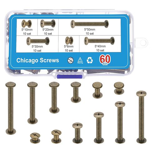 براغي شيكاغو 120 قطعة من PATIKIL، M5 × 6/10/15/25/35/45 مم من الفولاذ الكربوني برغي شيكاغو فيليبس مسامير تثبيت لسجل قصاصات الحزام الجلدي، ذهبي in Kuwait