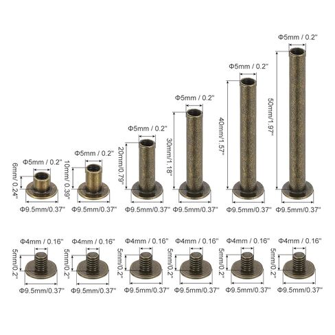 براغي شيكاغو 120 قطعة من PATIKIL، M5 × 6/10/15/25/35/45 مم من الفولاذ الكربوني برغي شيكاغو فيليبس مسامير تثبيت لسجل قصاصات الحزام الجلدي، ذهبي in Kuwait