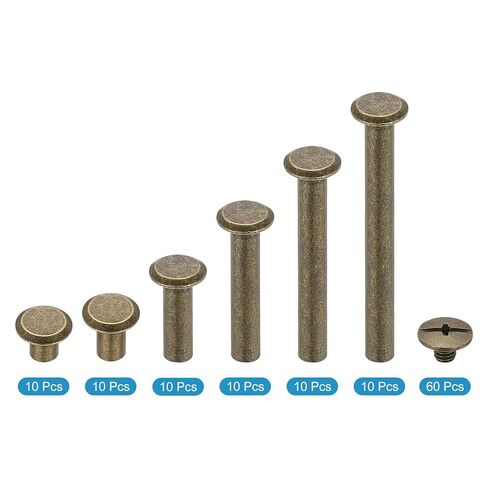 براغي شيكاغو 120 قطعة من PATIKIL، M5 × 6/10/15/25/35/45 مم من الفولاذ الكربوني برغي شيكاغو فيليبس مسامير تثبيت لسجل قصاصات الحزام الجلدي، ذهبي in Kuwait