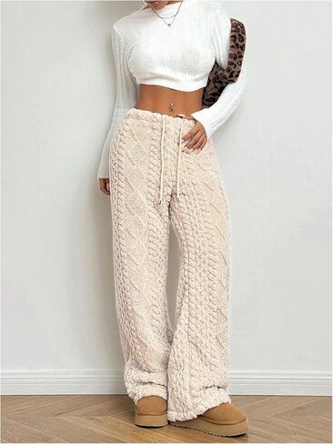 GORGLITTER Women's Cable Knit Sweater Pants Low Waisted Knit Warm Pants in Saudi Arabia