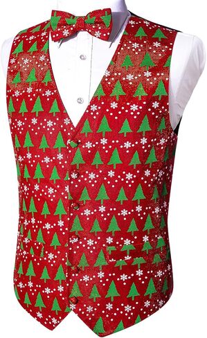 Barry.Wang Mens Christmas Suit Vest Holiday Festival Xmas Jacquard Waistcoat Tie/Bowtie Set Halloween Party in Kuwait