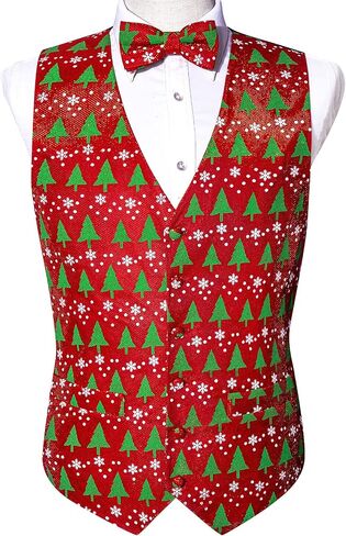 Barry.Wang Mens Christmas Suit Vest Holiday Festival Xmas Jacquard Waistcoat Tie/Bowtie Set Halloween Party in Kuwait