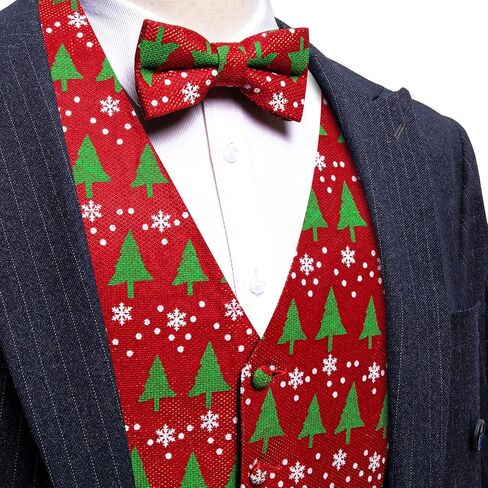 Barry.Wang Mens Christmas Suit Vest Holiday Festival Xmas Jacquard Waistcoat Tie/Bowtie Set Halloween Party in Kuwait