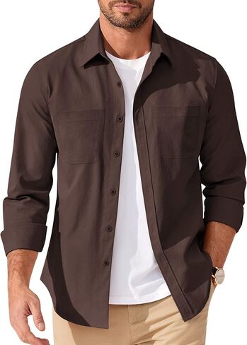 COOFANDY Mens Casual Button Down Work Shirts Untucked Long Sleeve Woven Shirt with Pockets in Saudi Arabia