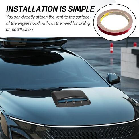 Car Hood Vents, Decorative Air Flow Intake Hood Scoop Vent Turbo Bonnet Cover, Vehicle Engine Cooling Intake Vent Trim Cover, Universal Exterior Car Accessories Decoration (Carbon Fiber) in Saudi Arabia