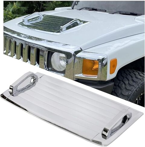KUAFU Hood Vent Compatible with 2006-2010 Hummer H3 H3T Hood Louver Hood Deck w/Handles Silver Air Vent Grille Chrome Moulding Trim in Saudi Arabia