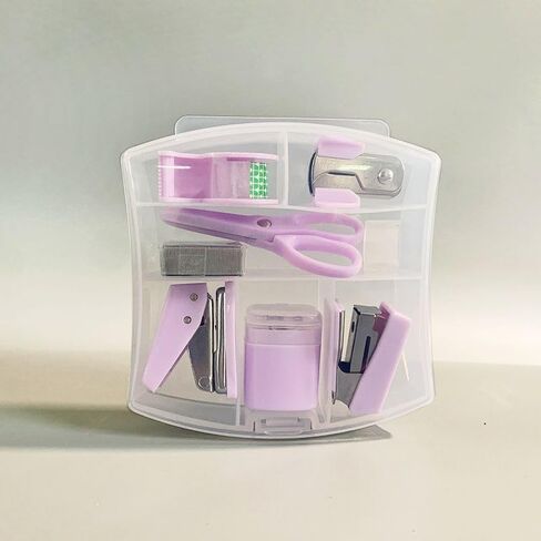 8pcs/Set Tape Dispenser Portable Hole Punch, Staple Lifter Small Tape, Pencil Holder, Scissors, and 500#10 Staples Mini Office Supplies Paper Clip Holder for Desk (Pink) in Saudi Arabia