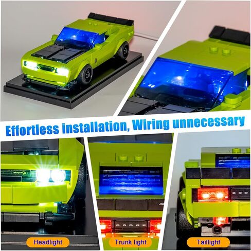 مجموعة إضاءة LED لاسلكية متوافقة مع مجموعة بناء السيارات الرياضية دودج تشالنجر SRT Hellcat من ليجو سبيد تشامبيونز، زينة أضواء ليجو 77237 - اللعبة غير متضمنة (S-77237) in Kuwait