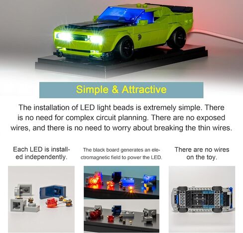 مجموعة إضاءة LED لاسلكية متوافقة مع مجموعة بناء السيارات الرياضية دودج تشالنجر SRT Hellcat من ليجو سبيد تشامبيونز، زينة أضواء ليجو 77237 - اللعبة غير متضمنة (S-77237) in Kuwait
