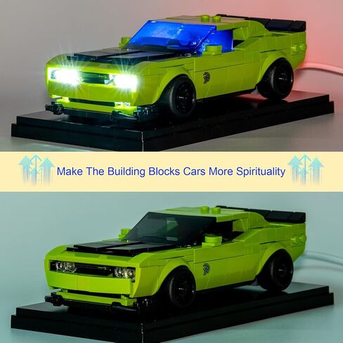 مجموعة إضاءة LED لاسلكية متوافقة مع مجموعة بناء السيارات الرياضية دودج تشالنجر SRT Hellcat من ليجو سبيد تشامبيونز، زينة أضواء ليجو 77237 - اللعبة غير متضمنة (S-77237) in Kuwait