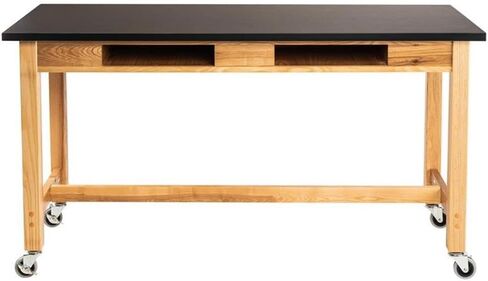 Pemberly Row 24x60 Wood Science Lab Table with Chem-Res Top & Casters in Black in Saudi Arabia