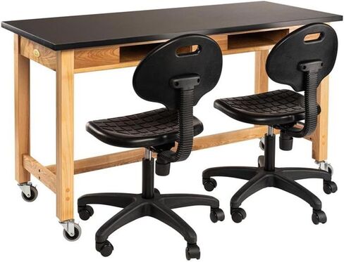 Pemberly Row 24x60 Wood Science Lab Table with Chem-Res Top & Casters in Black in Saudi Arabia