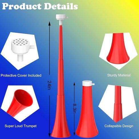 قرن الاستاد القابل للطي 24 بوصة صانعات الضوضاء الفوفوزيلا البلاستيك البوق الهتاف أبواق النفخ صانعات الضوضاء للأحداث الرياضية وألعاب كرة القدم ومستلزمات الحفلات الرياضية المدرسية والإكسسوارات in Kuwait