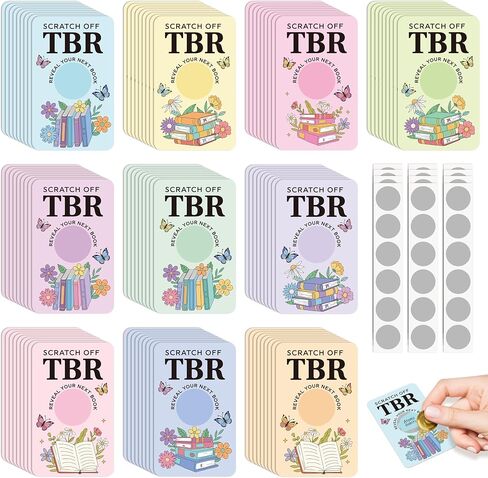L1rabe TBR Scratch Off Cards Set - TBR Jar Bookish Accessories 240 Pastel Christmas Color Flower DIY Cards 480 Stickers, Reveal Next Book Reading Challenge for Readers Lovers Bookworm Student in Saudi Arabia