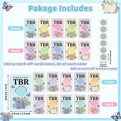 L1rabe TBR Scratch Off Cards Set - TBR Jar Bookish Accessories 240 Pastel Christmas Color Flower DIY Cards 480 Stickers, Reveal Next Book Reading Challenge for Readers Lovers Bookworm Student in Saudi Arabia