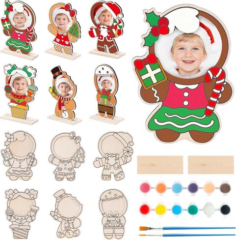 cjiangpo 24 مجموعات عيد الميلاد إطار الصورة زخرفة، الزنجبيل رجل الخشب عيد الميلاد الحرف للأطفال، DIY عيد الميلاد الحرفية اللون الخاص بك إطار الصورة ديكور الطاولة لأنشطة الفصول الدراسية عطلة حزب الهدايا in Kuwait
