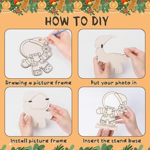 cjiangpo 24 مجموعات عيد الميلاد إطار الصورة زخرفة، الزنجبيل رجل الخشب عيد الميلاد الحرف للأطفال، DIY عيد الميلاد الحرفية اللون الخاص بك إطار الصورة ديكور الطاولة لأنشطة الفصول الدراسية عطلة حزب الهدايا in Kuwait
